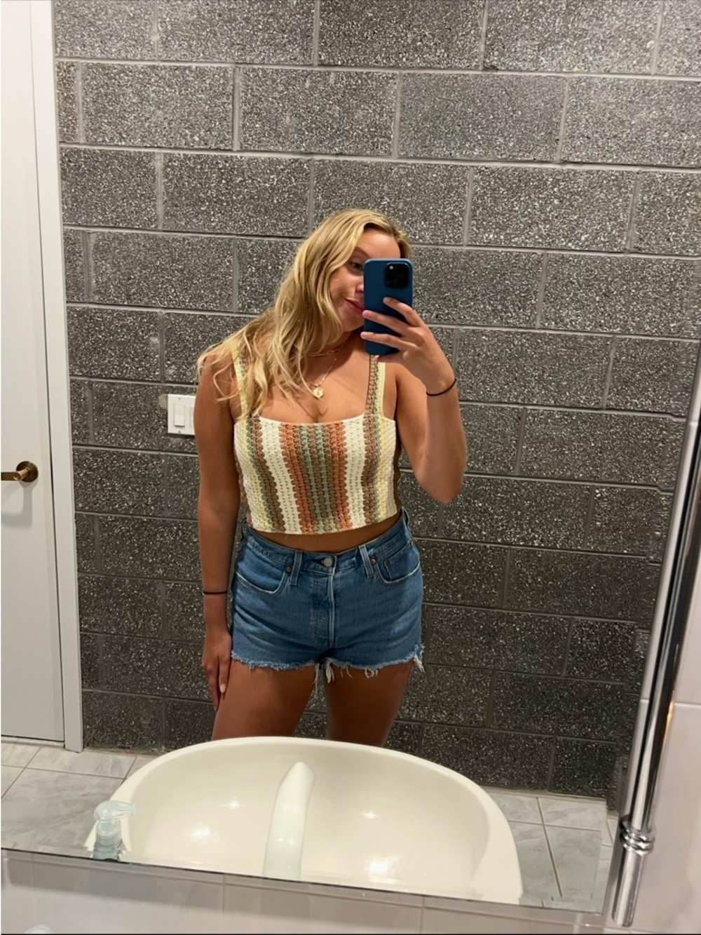 Cropped Crochet Tank with Tan, Yellow, Brown, and Green